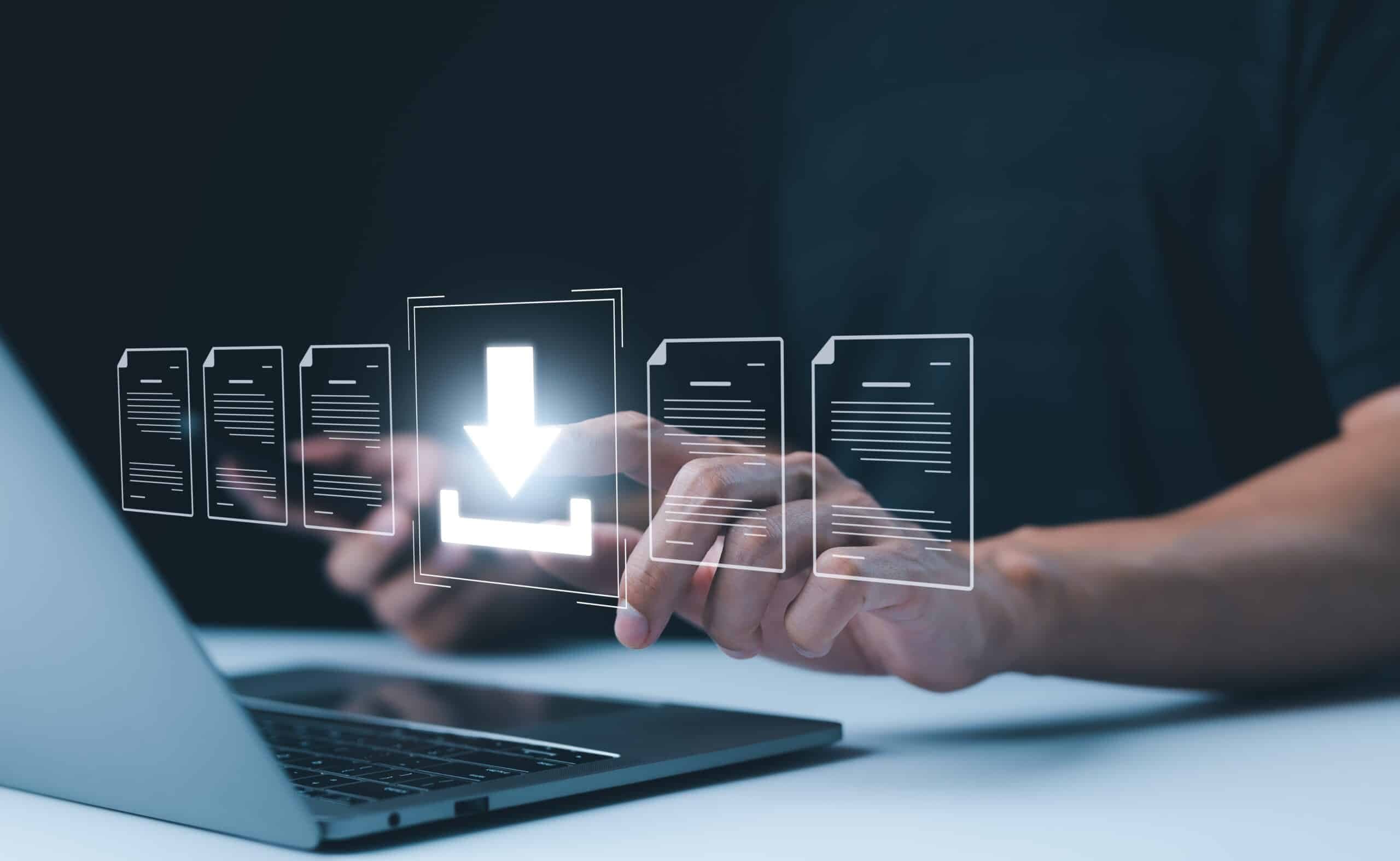 Digital,File,Download,And,Data,Transfer,Technology.,Person,Interacting,With